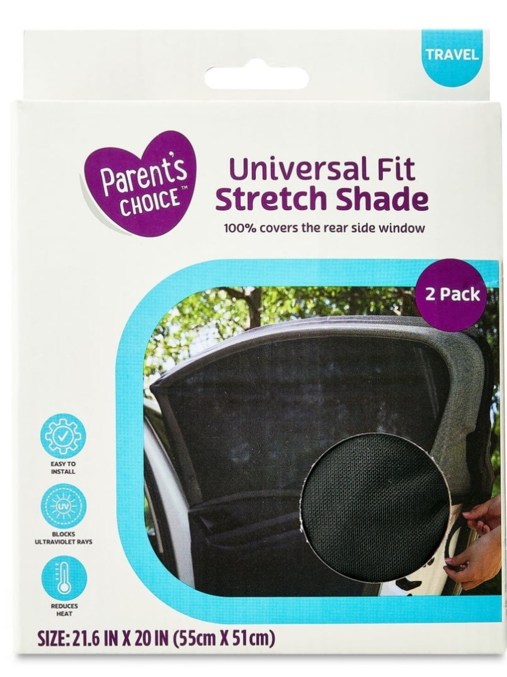 Parent's Choice universal stretch Fit car shades for back windows (2 Pack) black